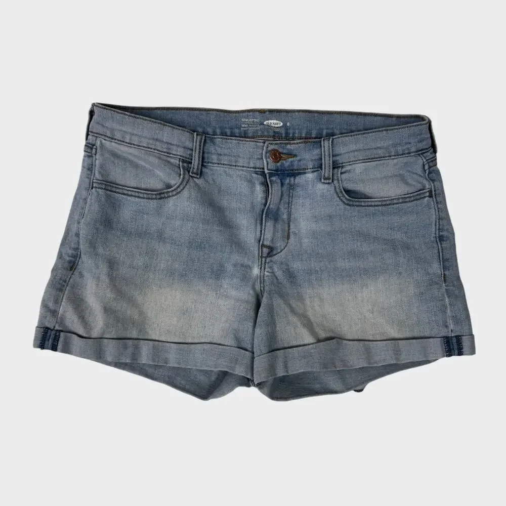 Old Navy Size 8 Semi-Fitted Blue Stretch Denim Cuffed Jean Shorts